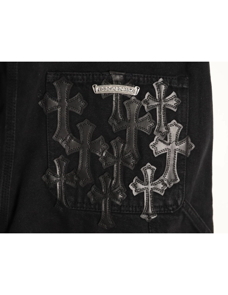 Chrome Hearts patchwork leather hardware denim shorts,Chrome Hearts