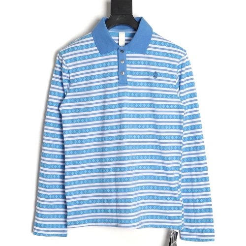 Chrome Hearts Striped Polo Long-Sleeve T-Shirt,Chrome Hearts