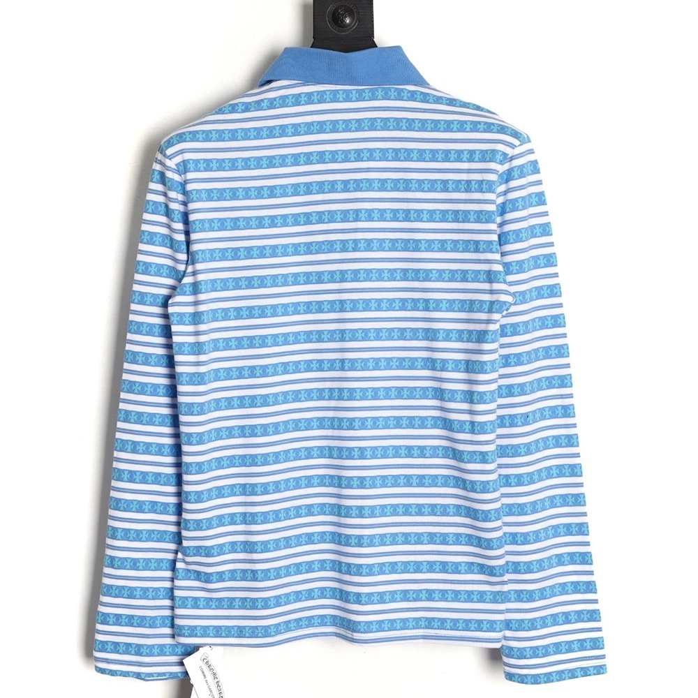 Chrome Hearts Striped Polo Long-Sleeve T-Shirt,Chrome Hearts