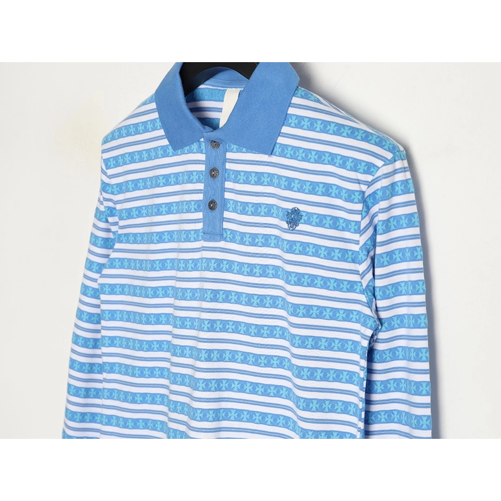 Chrome Hearts Striped Polo Long-Sleeve T-Shirt,Chrome Hearts