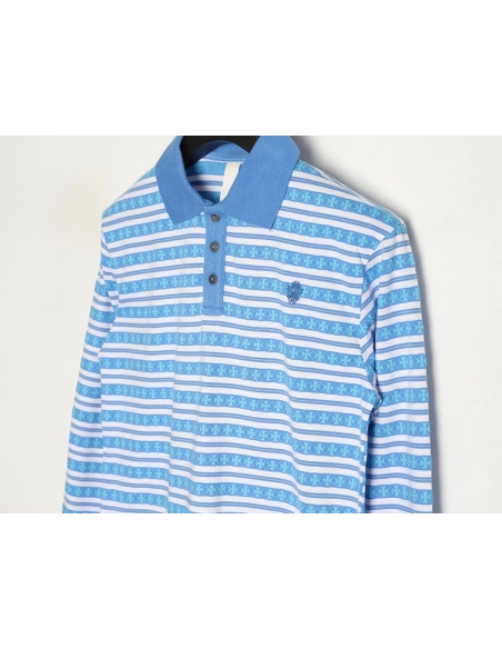 Chrome Hearts Striped Polo Long-Sleeve T-Shirt,Chrome Hearts