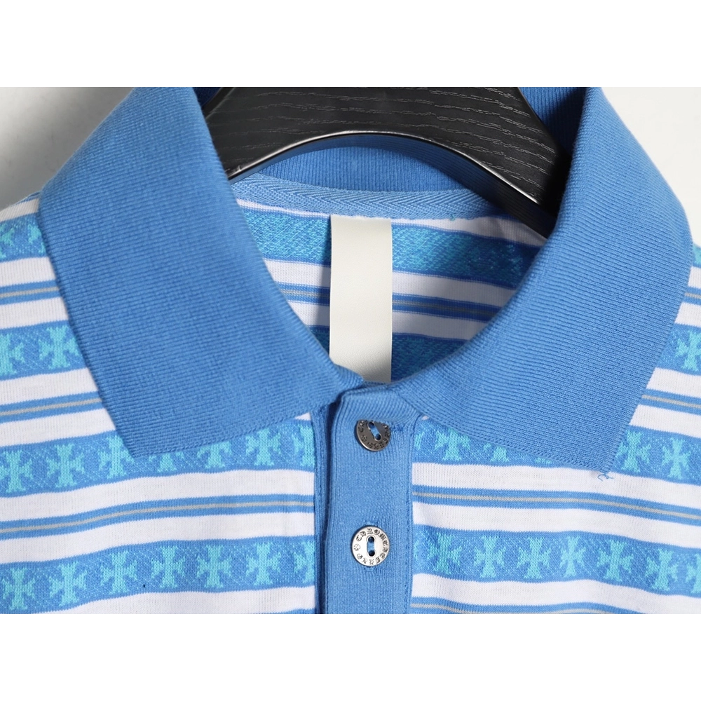 Chrome Hearts Striped Polo Long-Sleeve T-Shirt,Chrome Hearts