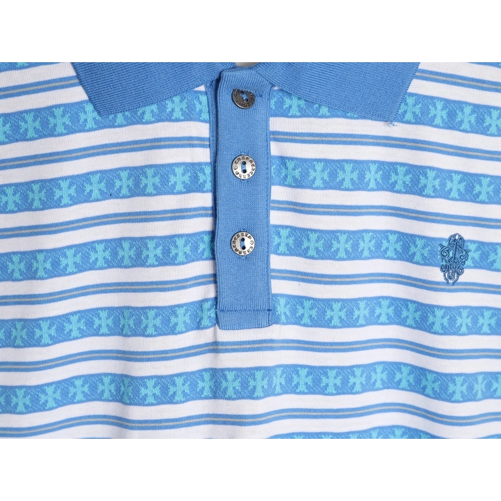 Chrome Hearts Striped Polo Long-Sleeve T-Shirt,Chrome Hearts