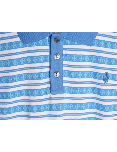 Chrome Hearts Striped Polo Long-Sleeve T-Shirt,Chrome Hearts