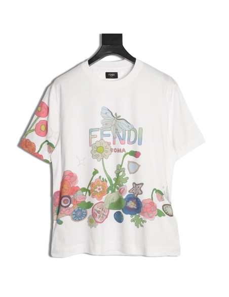 Fendi "Butterfly" Color-Block Printed Short-Sleeve T-Shirt,Fendi