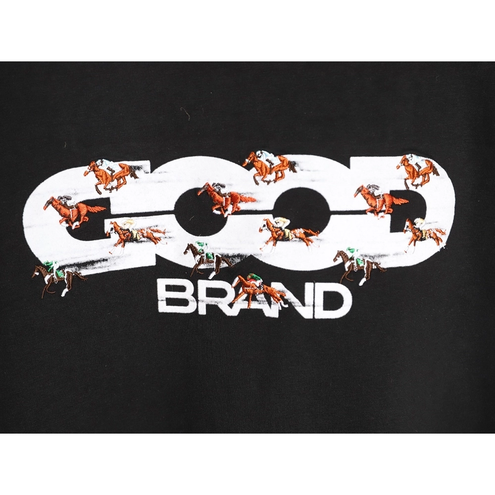 Good Brand Flocked Embroidery Horse Racing Short-Sleeve T-Shirt,Good Brand