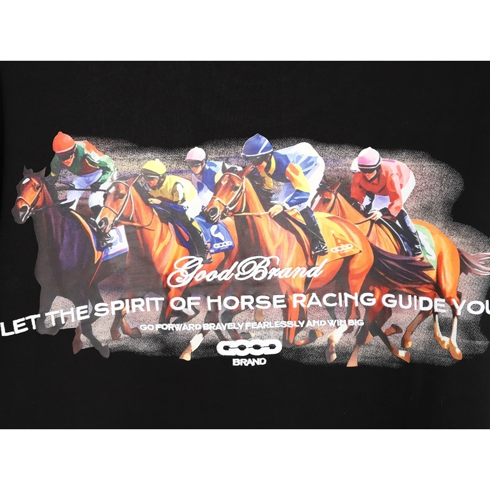 Good Brand Flocked Embroidery Horse Racing Short-Sleeve T-Shirt,Good Brand