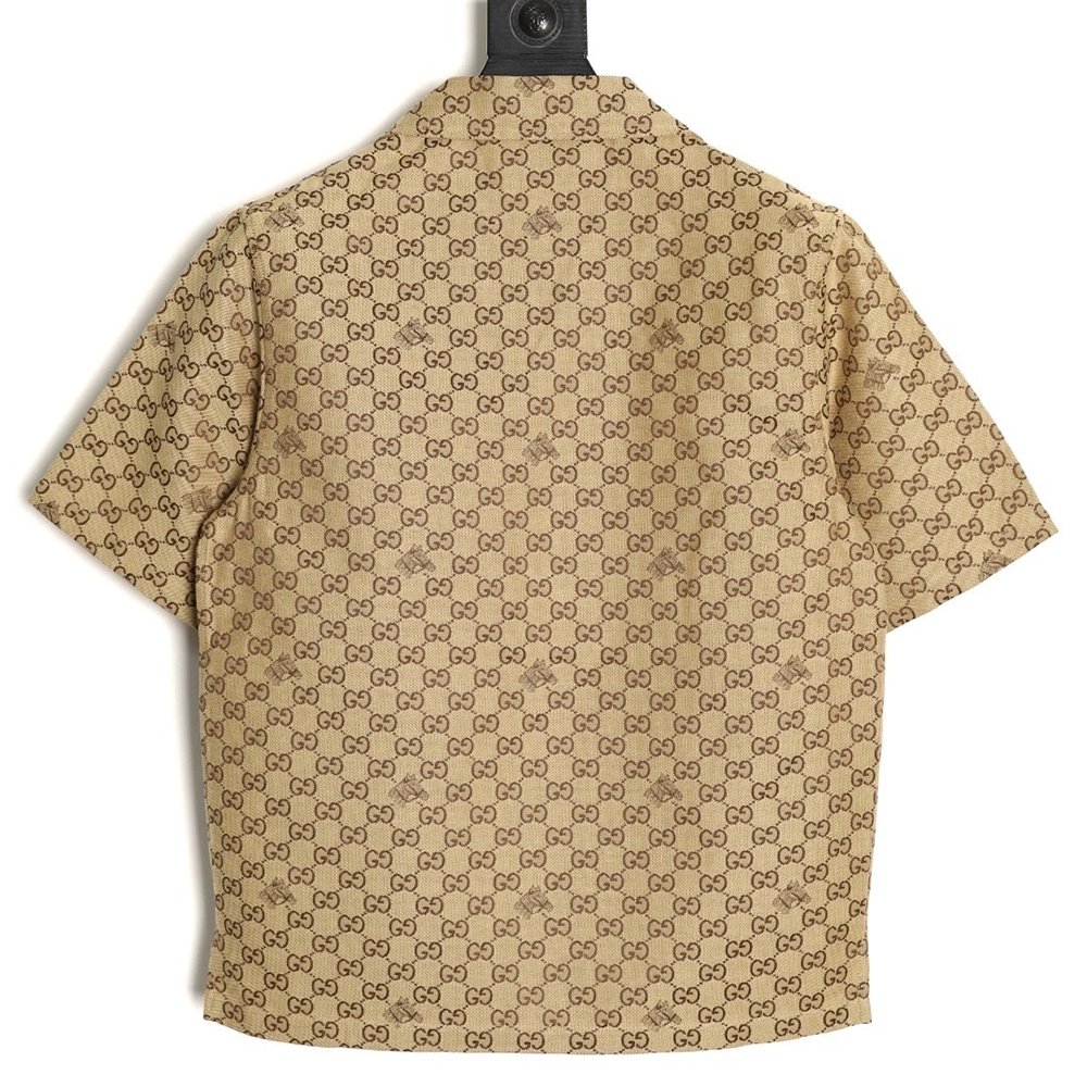 Gucci GG monogram embroidered horse year badge Cuban collar short-sleeved shirt,Gucci