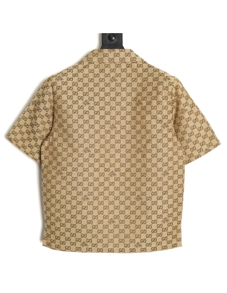 Gucci GG monogram embroidered horse year badge Cuban collar short-sleeved shirt,Gucci