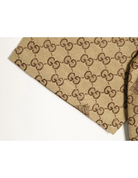 Gucci GG monogram embroidered horse year badge Cuban collar short-sleeved shirt,Gucci