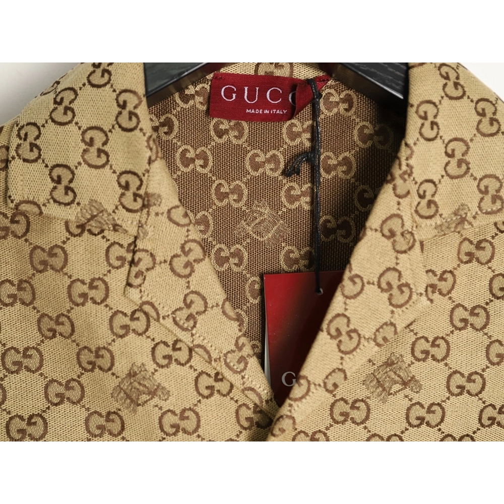 Gucci GG monogram embroidered horse year badge Cuban collar short-sleeved shirt,Gucci