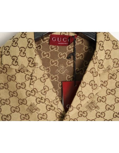 Gucci GG monogram embroidered horse year badge Cuban collar short-sleeved shirt,Gucci