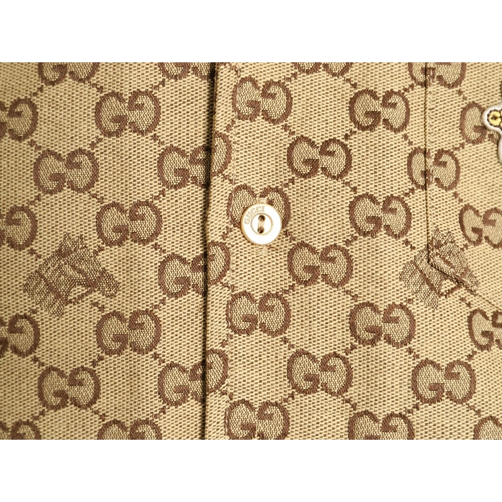 Gucci GG monogram embroidered horse year badge Cuban collar short-sleeved shirt,Gucci