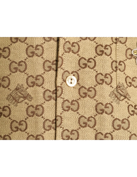 Gucci GG monogram embroidered horse year badge Cuban collar short-sleeved shirt,Gucci