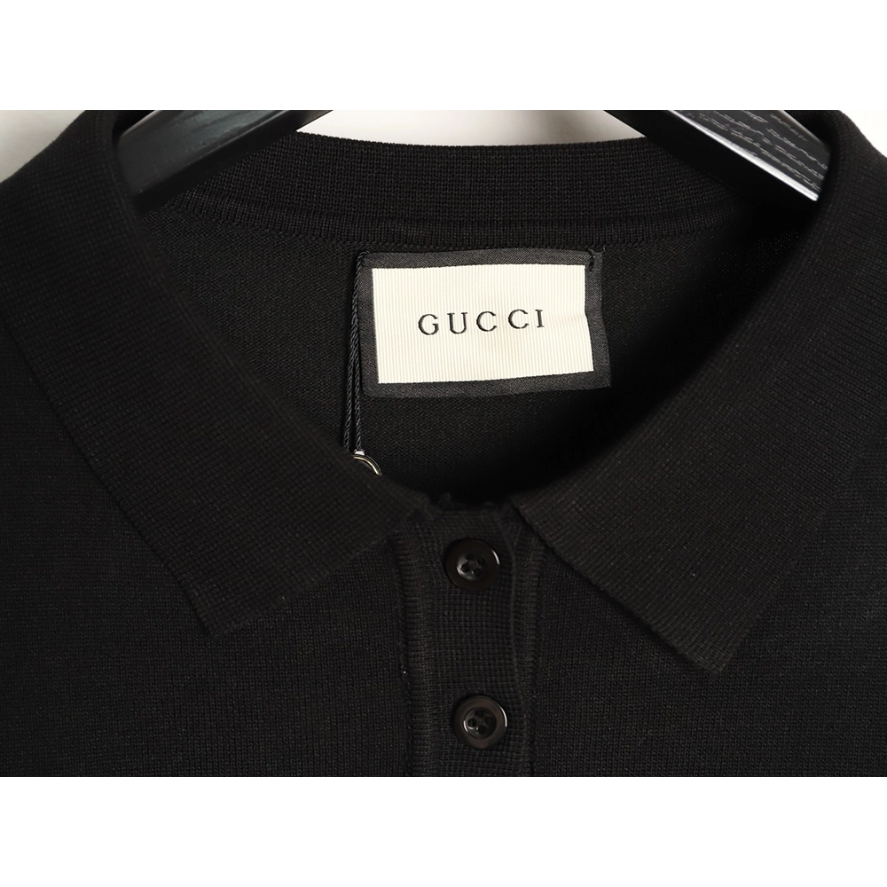 Gucci Striped Letter Jacquard Short-Sleeve Knitted Polo Shirt,Gucci