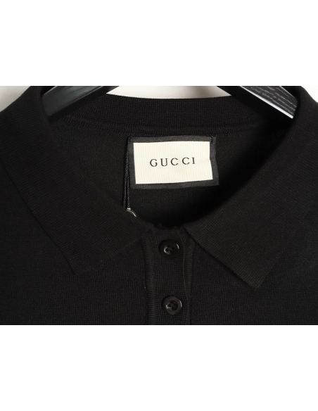 Gucci Striped Letter Jacquard Short-Sleeve Knitted Polo Shirt,Gucci