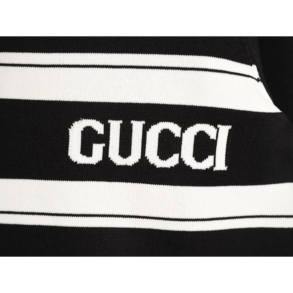 Gucci Striped Letter Jacquard Short-Sleeve Knitted Polo Shirt,Gucci