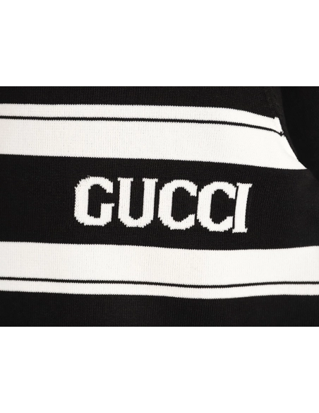 Gucci Striped Letter Jacquard Short-Sleeve Knitted Polo Shirt,Gucci