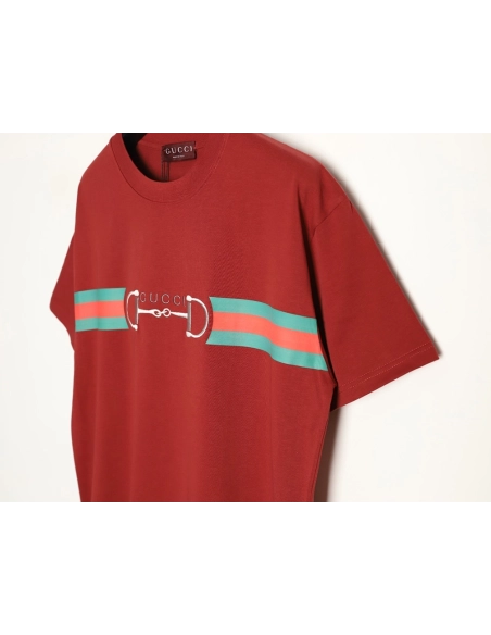 Gucci Two-Tone Horsebit Web Short-Sleeve T-Shirt TSK1,Gucci