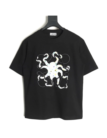 Loewe Octopus-Print Embroidered Short-Sleeve T-Shirt TSK1,Loewe