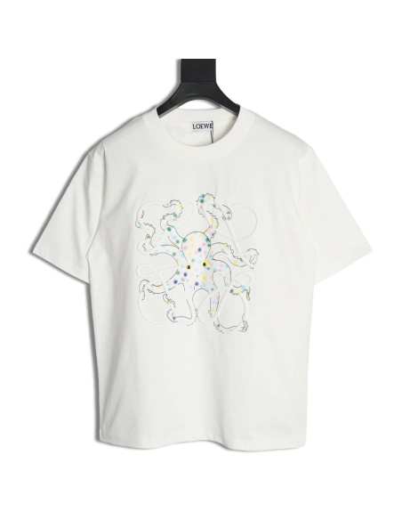 Loewe Octopus-Print Embroidered Short-Sleeve T-Shirt,Loewe