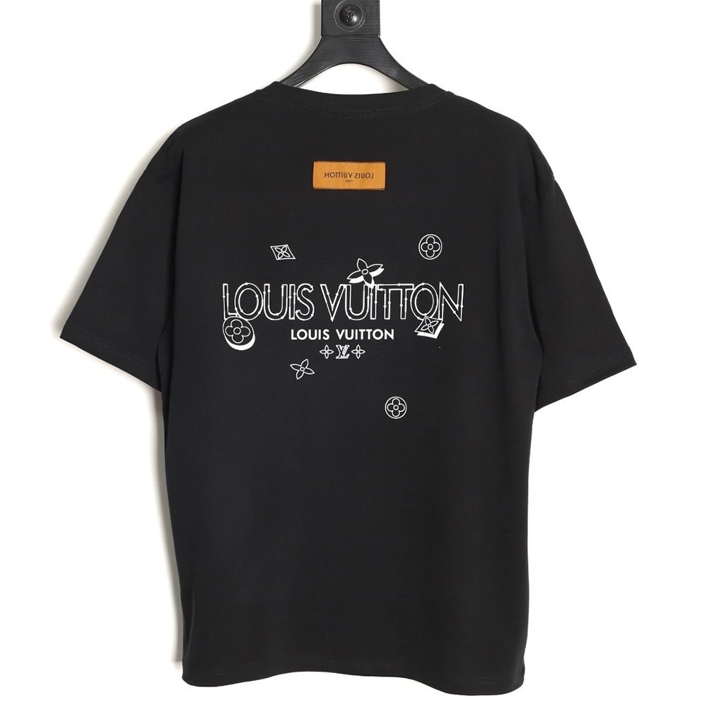 Louis Vuitton Dashed-Line Three-Flower Short-Sleeve T-Shirt TSK1,Louis Vuitton