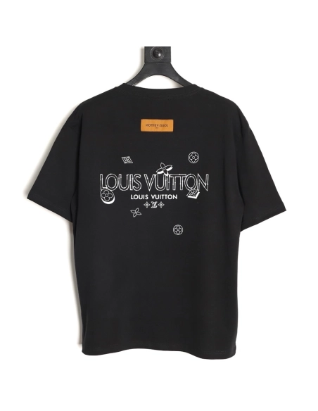 Louis Vuitton Dashed-Line Three-Flower Short-Sleeve T-Shirt TSK1,Louis Vuitton
