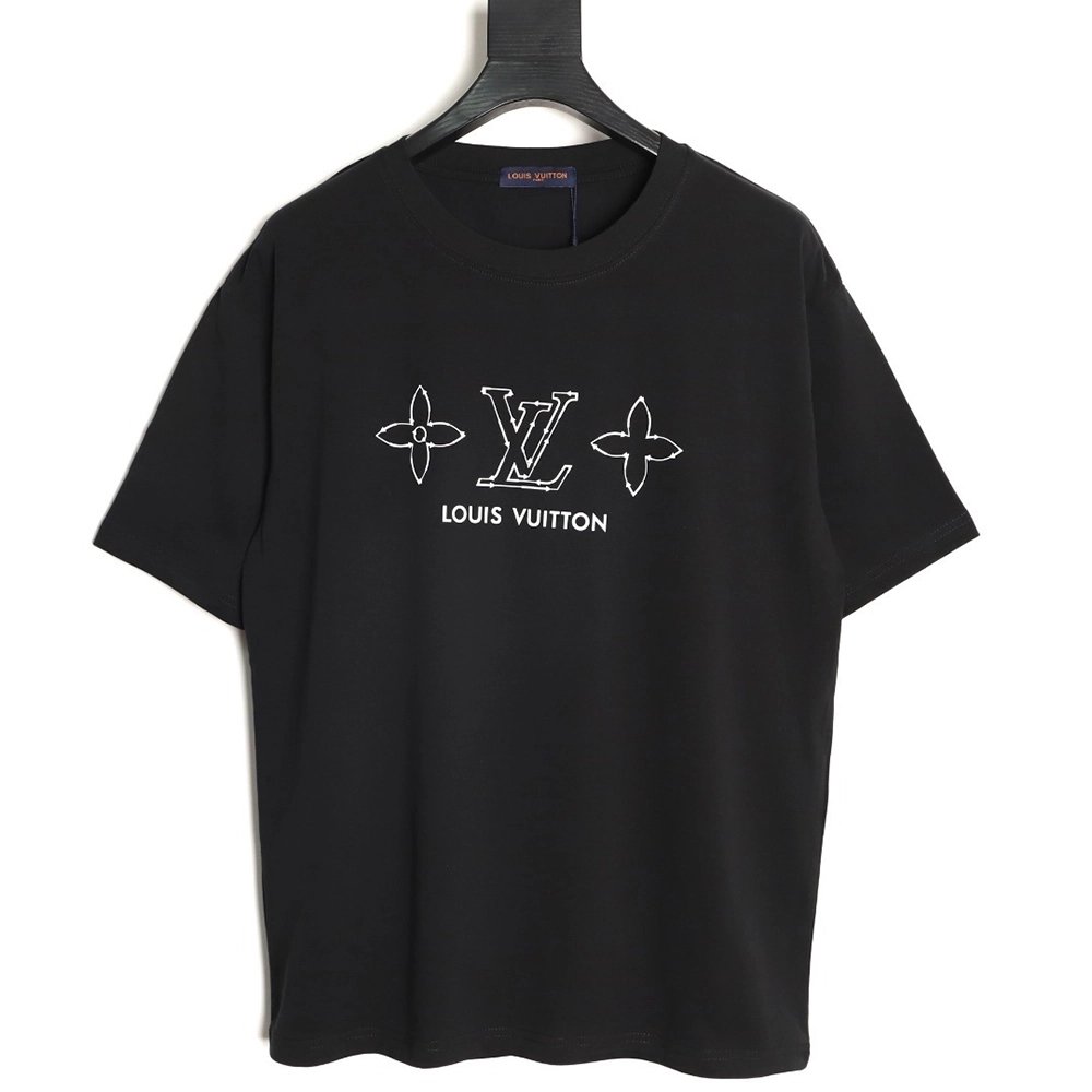 Louis Vuitton Dashed-Line Three-Flower Short-Sleeve T-Shirt TSK1,Louis Vuitton