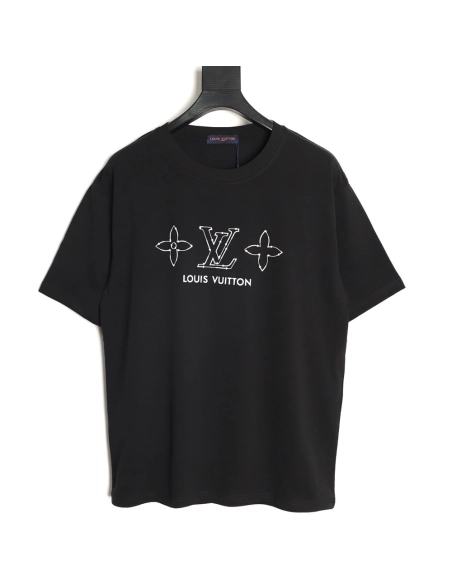 Louis Vuitton Dashed-Line Three-Flower Short-Sleeve T-Shirt TSK1,Louis Vuitton