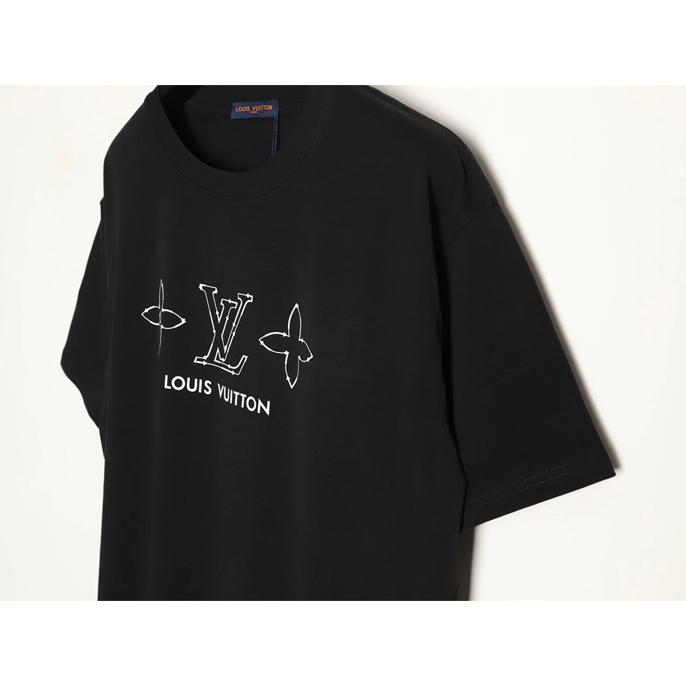 Louis Vuitton Dashed-Line Three-Flower Short-Sleeve T-Shirt TSK1,Louis Vuitton