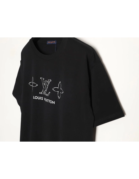 Louis Vuitton Dashed-Line Three-Flower Short-Sleeve T-Shirt TSK1,Louis Vuitton