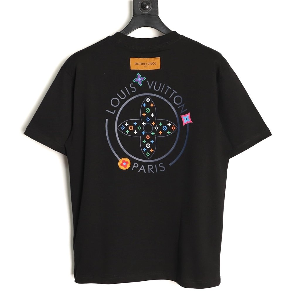 Louis Vuitton Embroidered Logo Colorful Triple-Flower Short-Sleeve T-Shirt TSK1,Louis Vuitton