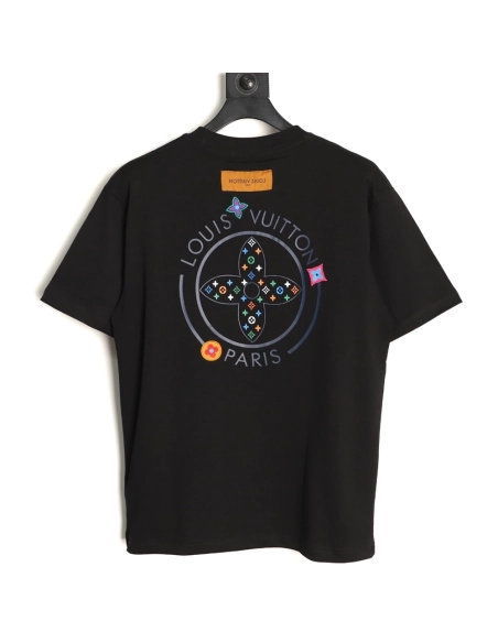 Louis Vuitton Embroidered Logo Colorful Triple-Flower Short-Sleeve T-Shirt TSK1,Louis Vuitton