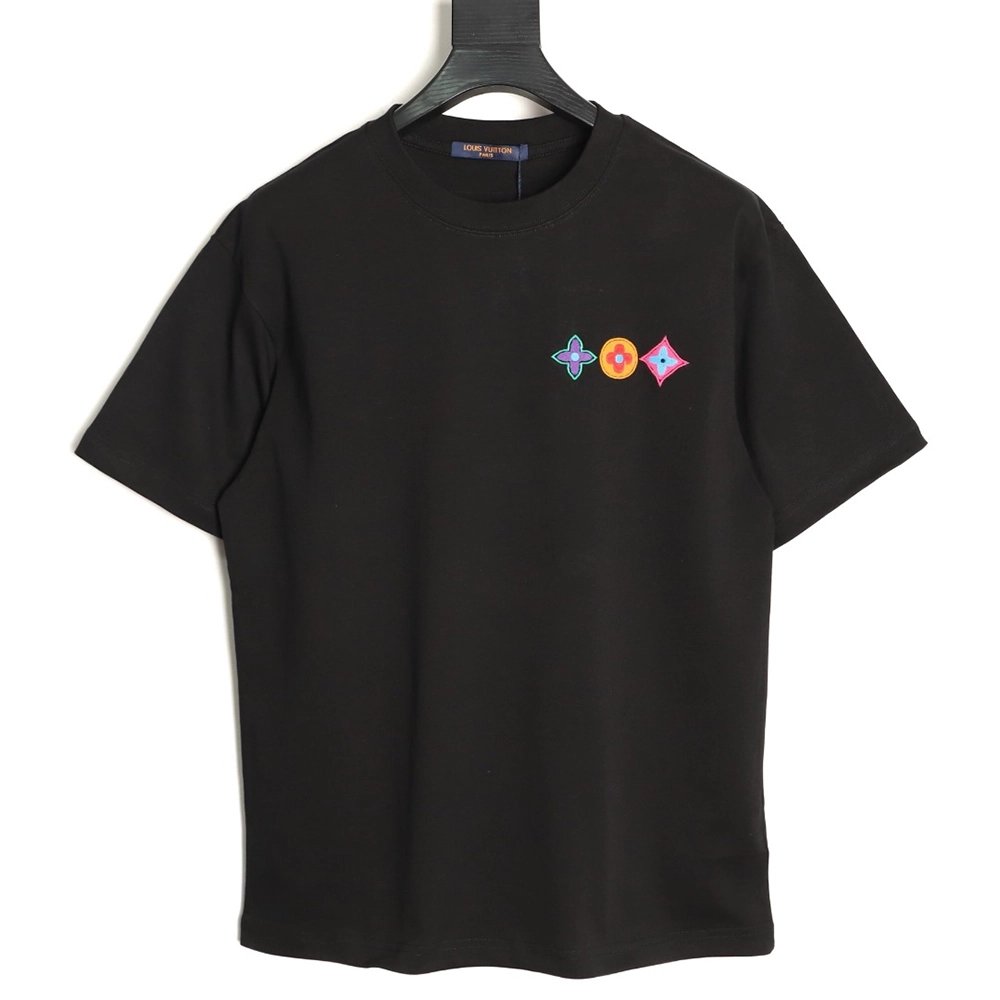 Louis Vuitton Embroidered Logo Colorful Triple-Flower Short-Sleeve T-Shirt TSK1,Louis Vuitton