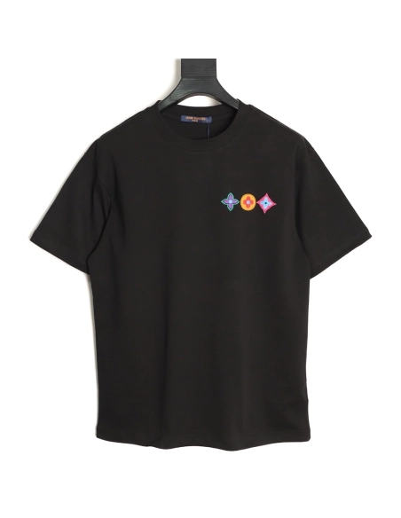 Louis Vuitton Embroidered Logo Colorful Triple-Flower Short-Sleeve T-Shirt TSK1,Louis Vuitton