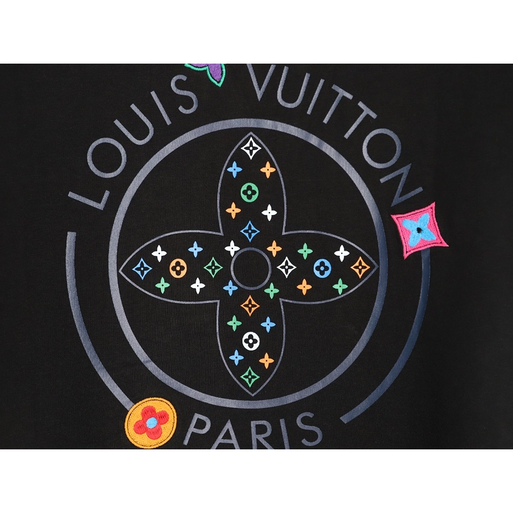 Louis Vuitton Embroidered Logo Colorful Triple-Flower Short-Sleeve T-Shirt TSK1,Louis Vuitton