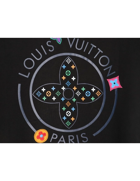 Louis Vuitton Embroidered Logo Colorful Triple-Flower Short-Sleeve T-Shirt TSK1,Louis Vuitton