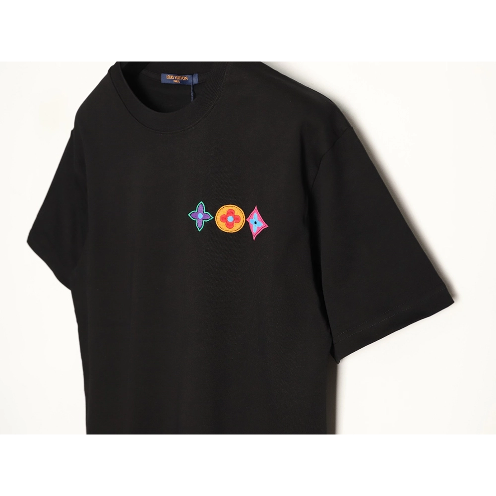 Louis Vuitton Embroidered Logo Colorful Triple-Flower Short-Sleeve T-Shirt TSK1,Louis Vuitton