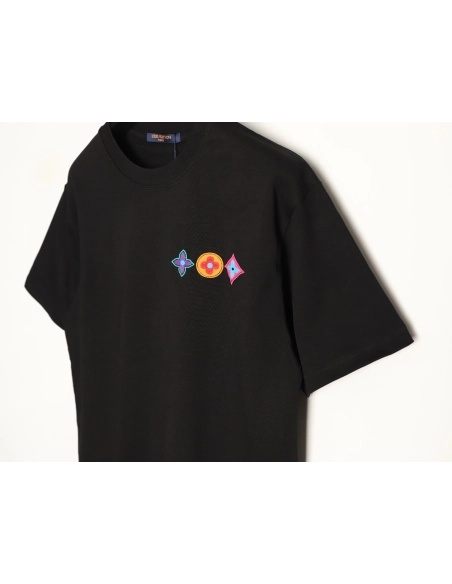 Louis Vuitton Embroidered Logo Colorful Triple-Flower Short-Sleeve T-Shirt TSK1,Louis Vuitton