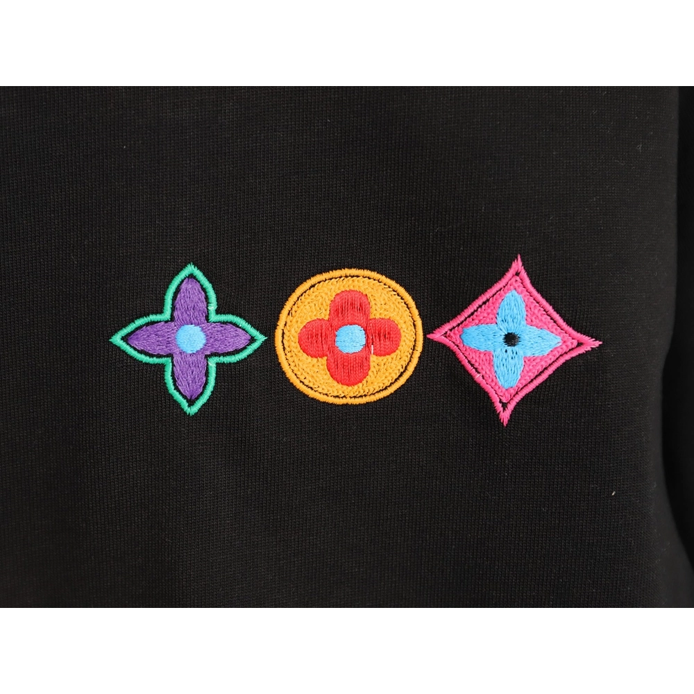 Louis Vuitton Embroidered Logo Colorful Triple-Flower Short-Sleeve T-Shirt TSK1,Louis Vuitton