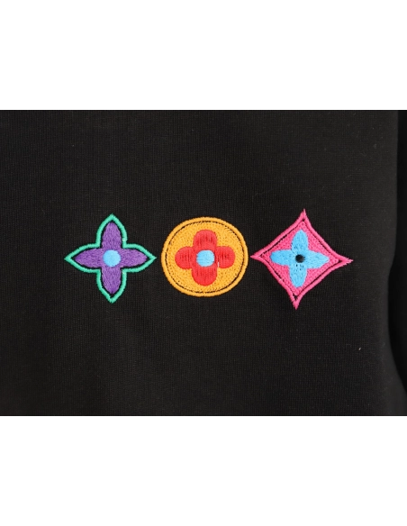 Louis Vuitton Embroidered Logo Colorful Triple-Flower Short-Sleeve T-Shirt TSK1,Louis Vuitton