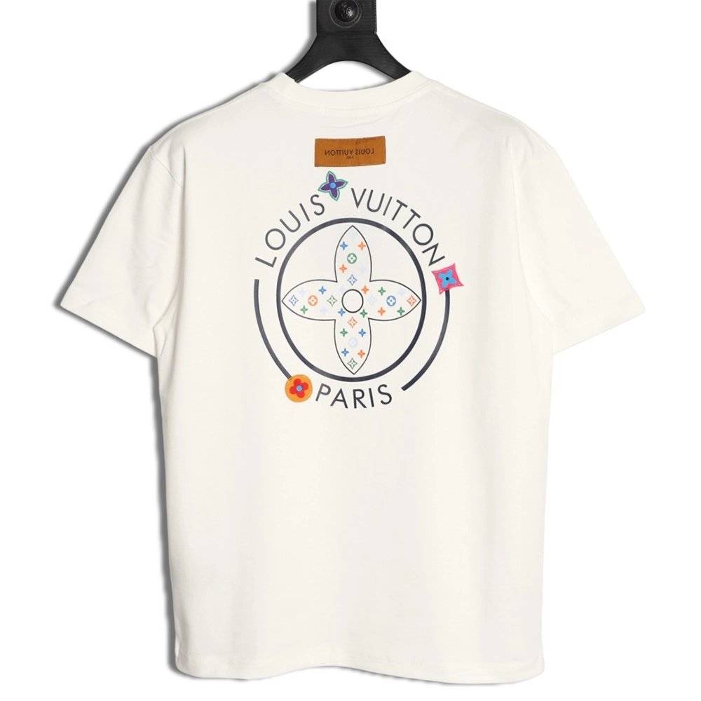 Louis Vuitton Embroidered Logo Colorful Triple-Flower Short-Sleeve T-Shirt,Louis Vuitton