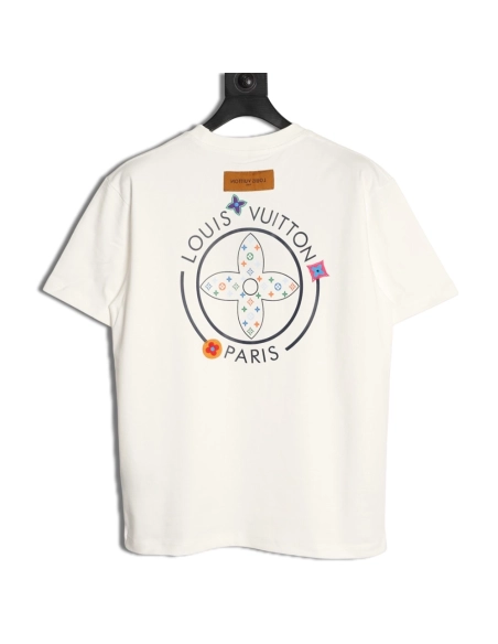 Louis Vuitton Embroidered Logo Colorful Triple-Flower Short-Sleeve T-Shirt,Louis Vuitton