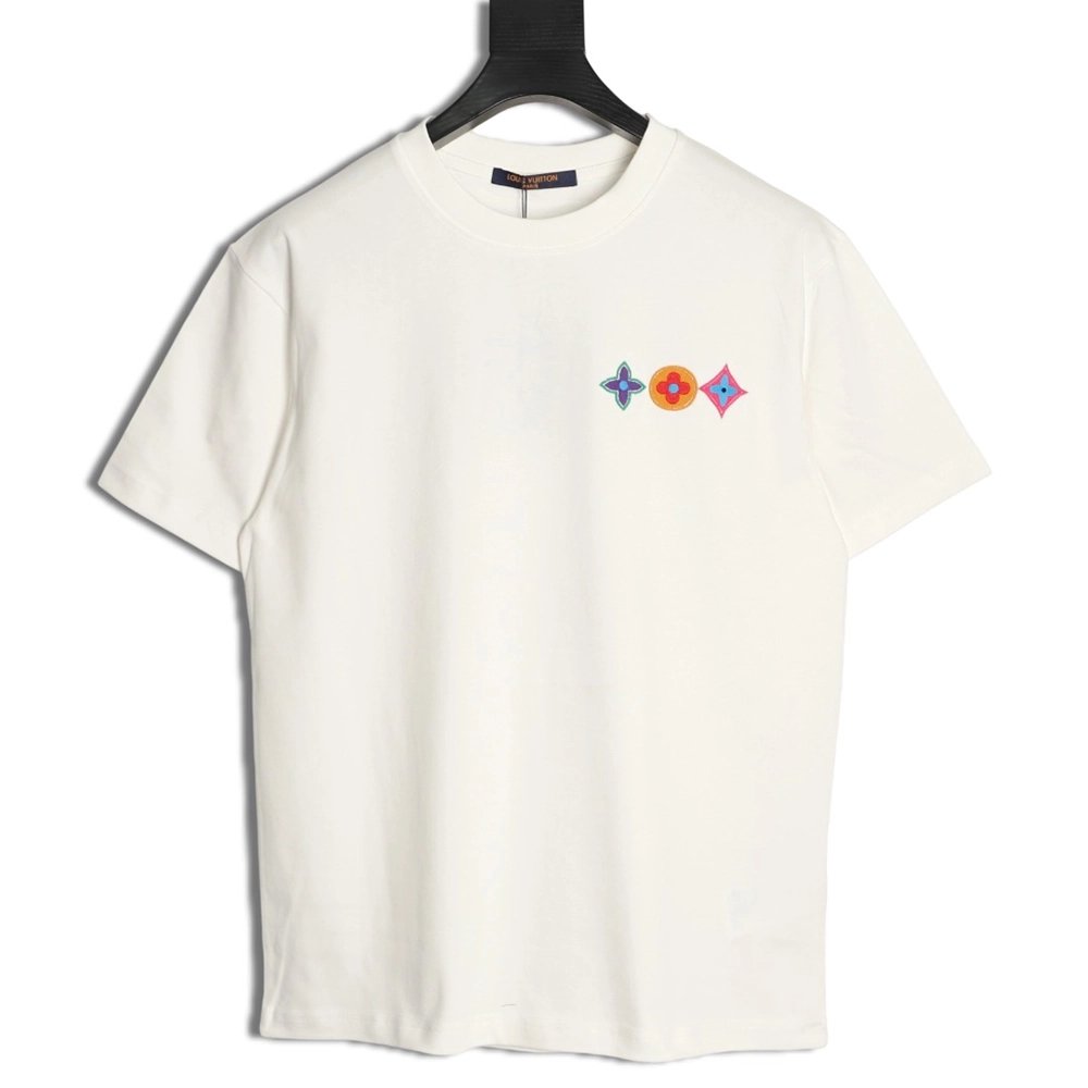 Louis Vuitton Embroidered Logo Colorful Triple-Flower Short-Sleeve T-Shirt,Louis Vuitton