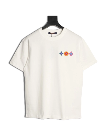 Louis Vuitton Embroidered Logo Colorful Triple-Flower Short-Sleeve T-Shirt,Louis Vuitton