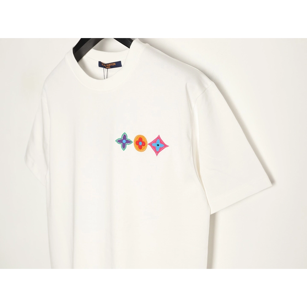 Louis Vuitton Embroidered Logo Colorful Triple-Flower Short-Sleeve T-Shirt,Louis Vuitton