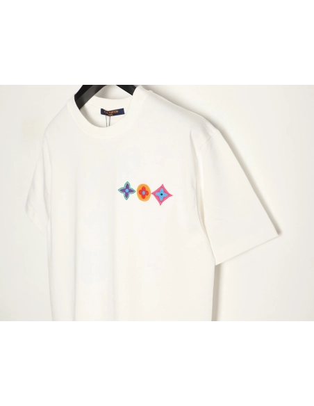 Louis Vuitton Embroidered Logo Colorful Triple-Flower Short-Sleeve T-Shirt,Louis Vuitton