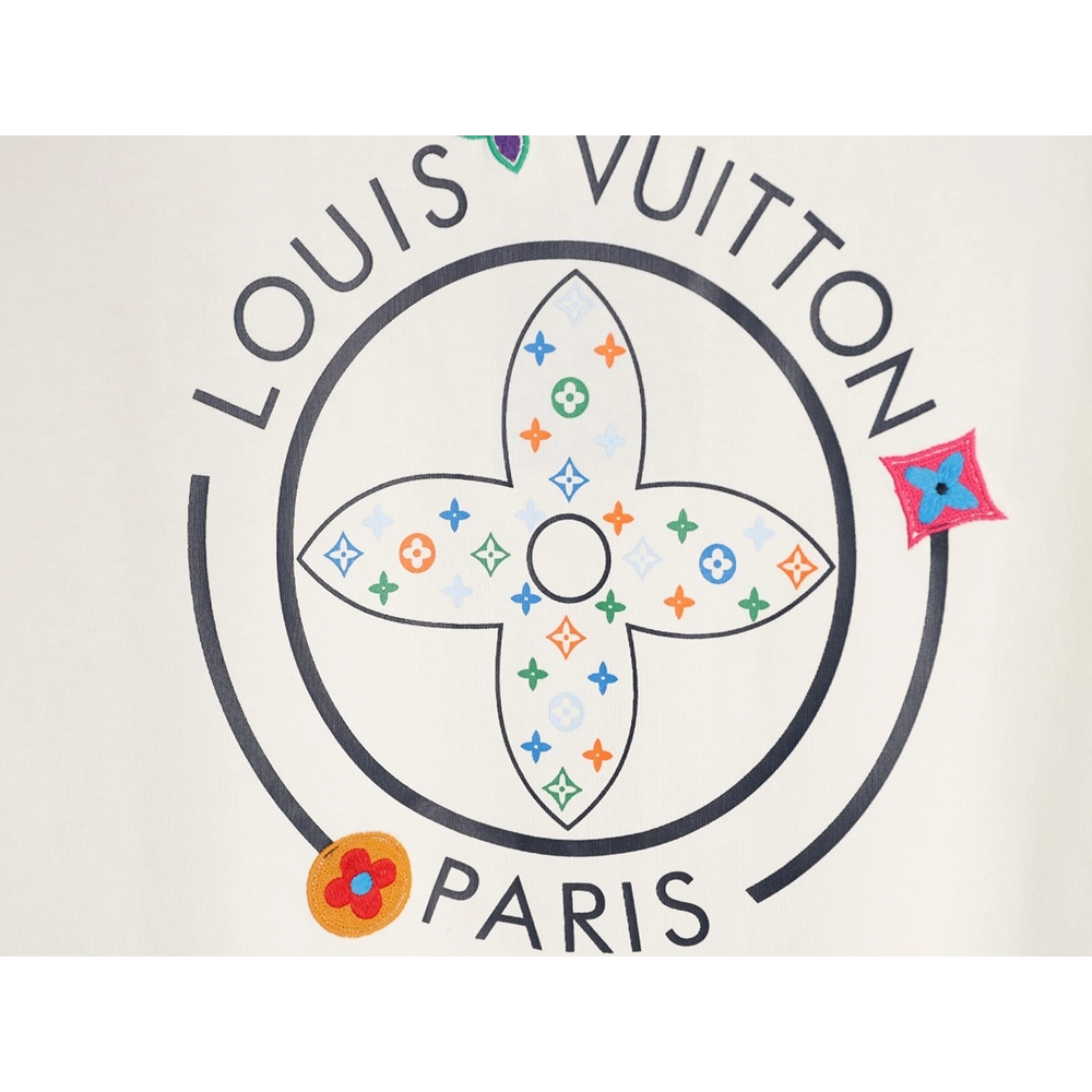 Louis Vuitton Embroidered Logo Colorful Triple-Flower Short-Sleeve T-Shirt,Louis Vuitton