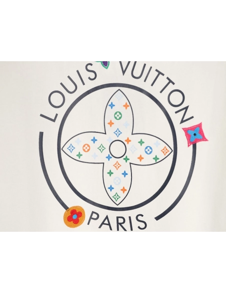 Louis Vuitton Embroidered Logo Colorful Triple-Flower Short-Sleeve T-Shirt,Louis Vuitton