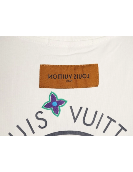 Louis Vuitton Embroidered Logo Colorful Triple-Flower Short-Sleeve T-Shirt,Louis Vuitton